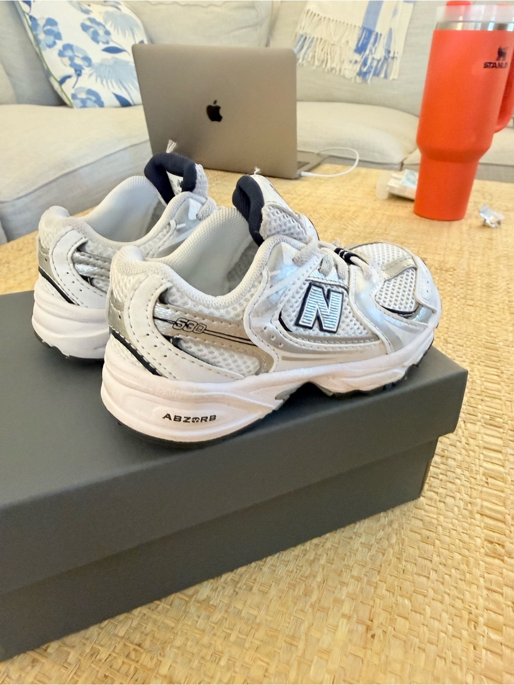 530 New Balance Kids White & Gray Running Sneakers